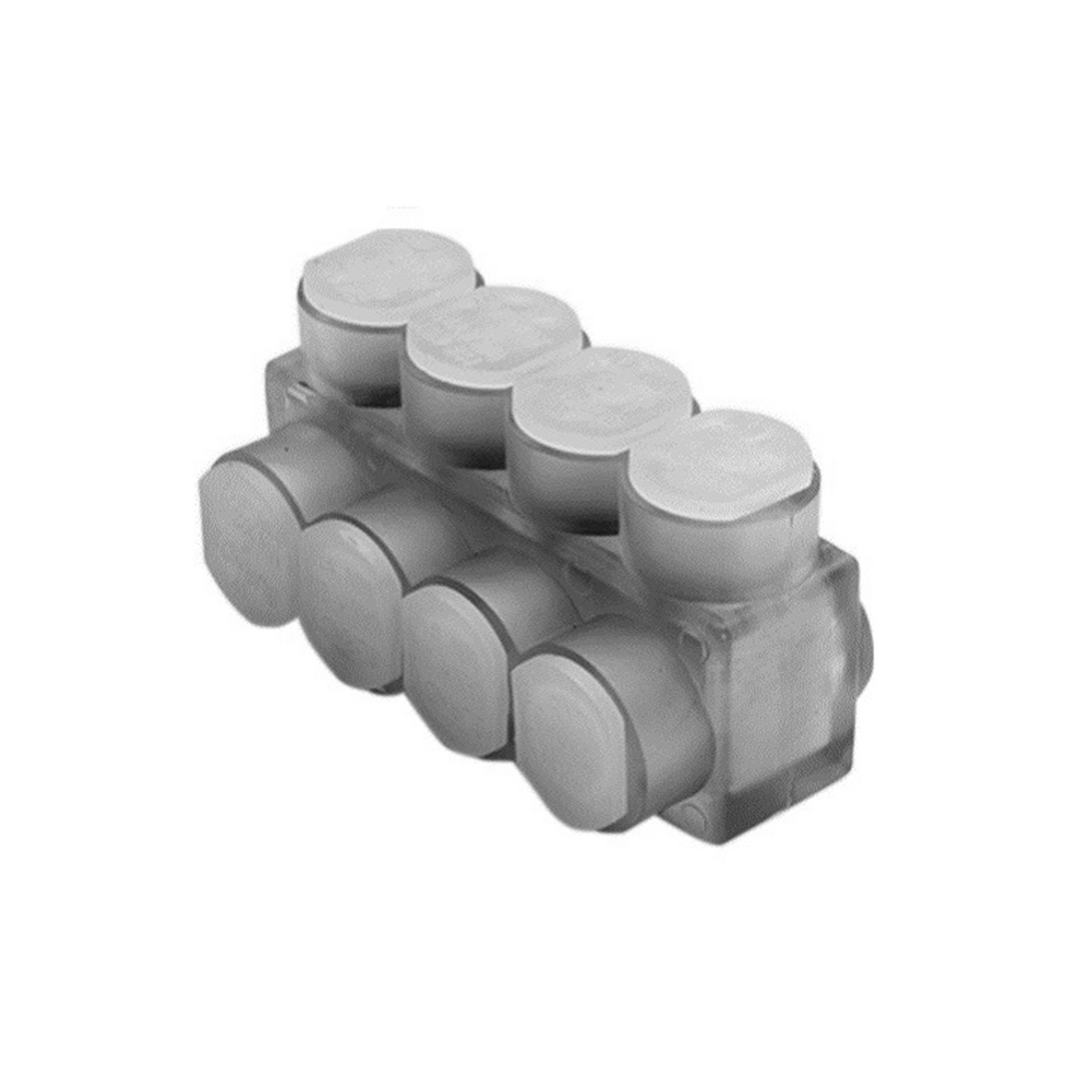 Product image for Burndy BIBD6004MT Aluminum Multiple Tap Connector w/ Mount Holes, Clear Insulated, 4 Port, 2 Sided Entry, 4 AWG-600 kcmil, Al/Cu Rated
