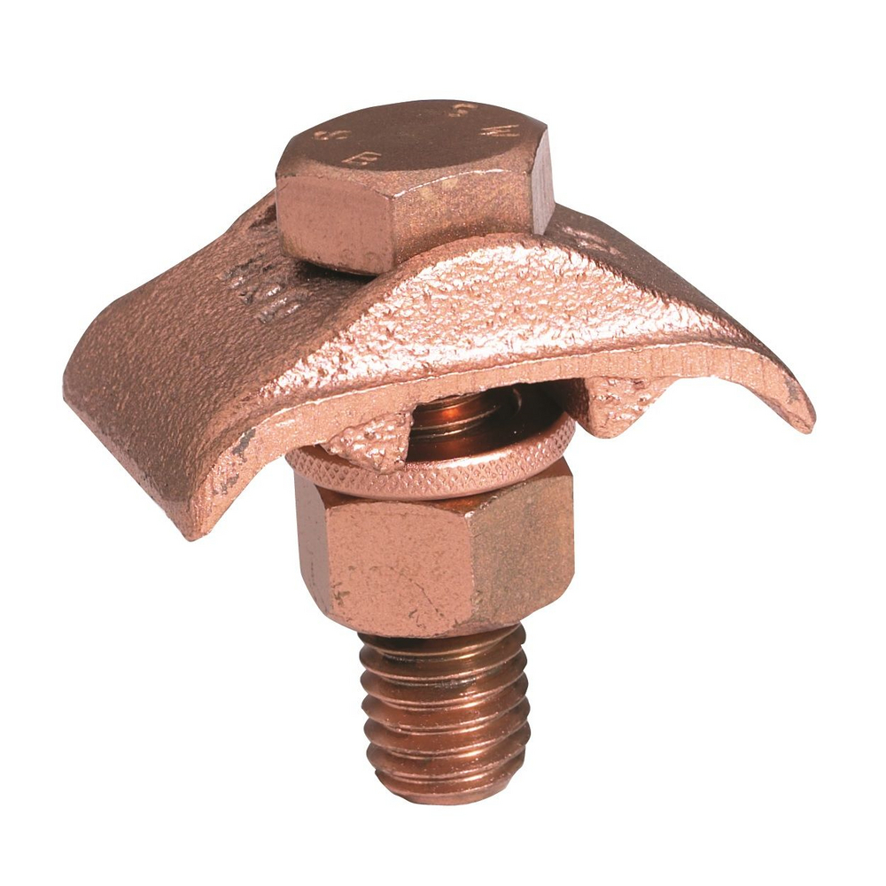 Product image for Burndy GCM26 Mechanical Grounding Connector, 2 Cables to 1/4" Thick Bar, 4 AWG (Sol)-2/0 AWG (Str), 3/8" Stud