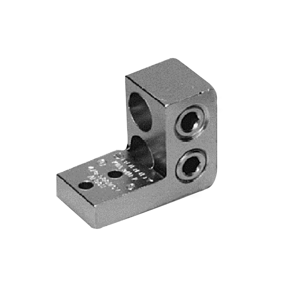 Product image for Burndy K11A34U2 Aluminum Universal Terminal, 2 Hole, Two: 4/0 AWG (Str)-500 kcmil, 1/4" Stud, 69" Stud Hole Spacing, 2 Screws, Al/Cu Rated, Tin Plated