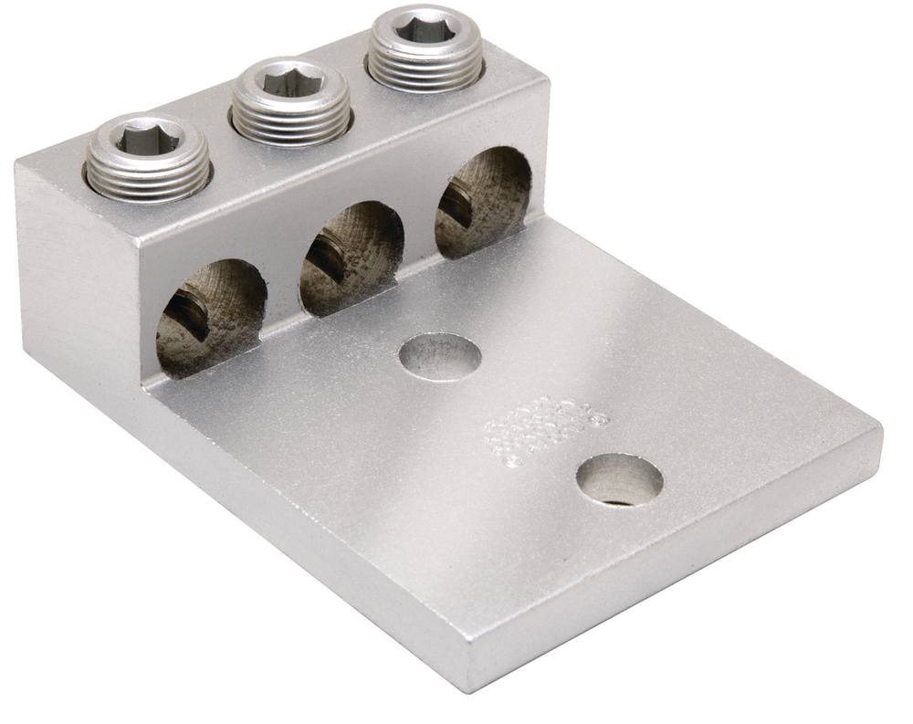 Product image for Burndy K3A26U2N Aluminum Universal Terminal, 3 Conductor, 2 Hole, 14-2/0 AWG (Str), 1/2" Stud, 175" Stud Hole Spacing, 3 Screws, Al/Cu Rated, Tin Plated