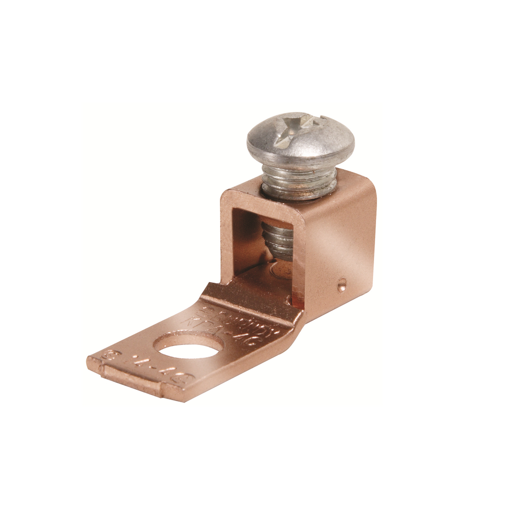 Product image for Burndy KPA8CUP Copper Terminal, 1 Hole, 14 AWG (Sol)-6 AWG (Str), #10 Stud, 1 Screw