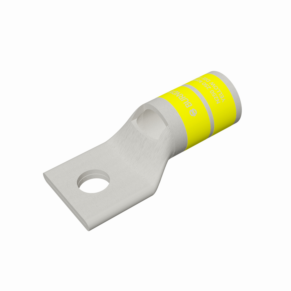Product image for Burndy YA29L4 250 kcmil CU, One Hole, 3/8 Stud Size, Standard Barrel, Inspection Window, Internal Chamfer, Tin Plated, UL/CSA 90. Up to 35kV, YELLOW Color Code, 16 Die Index
