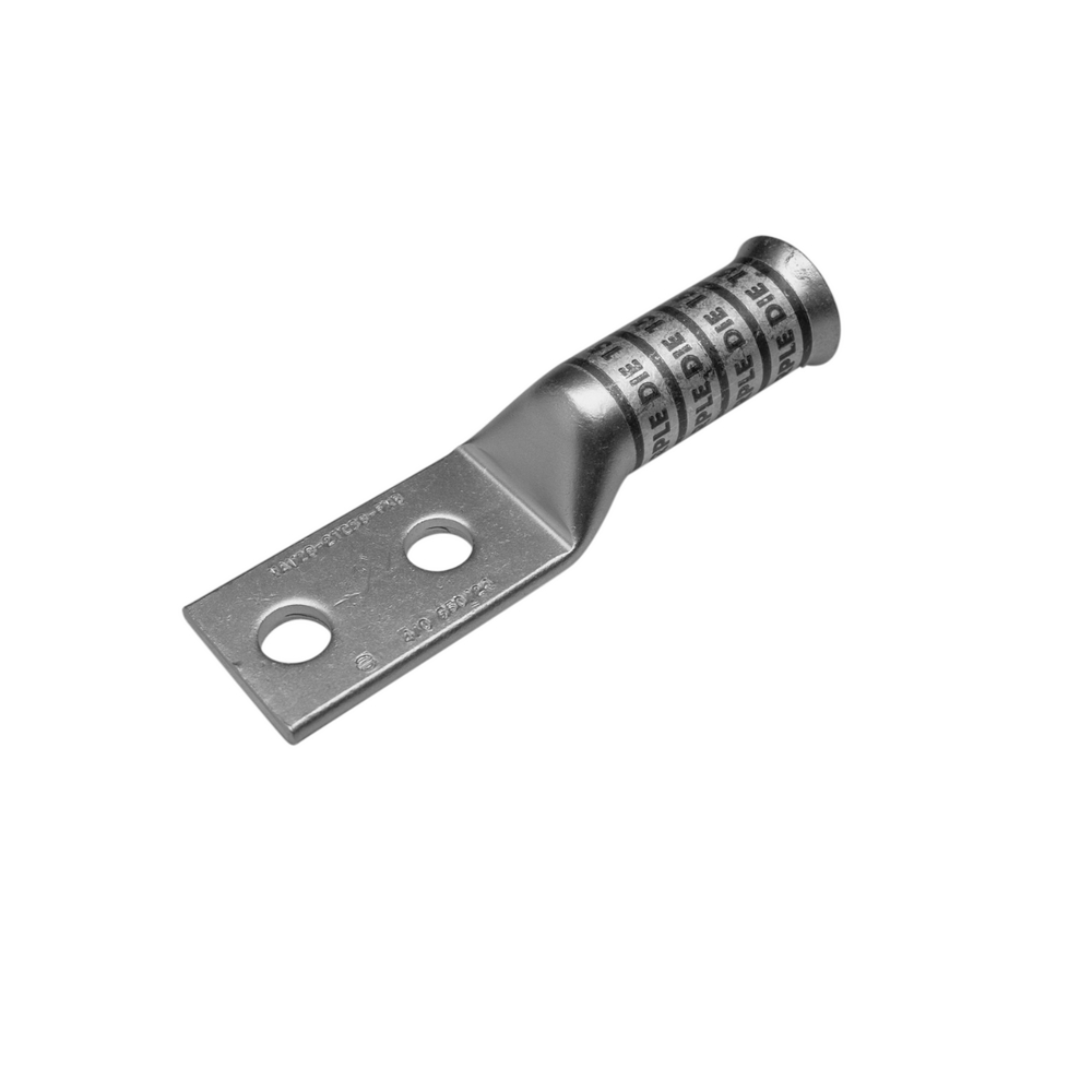 Product image for Burndy YAV2C2NFXB 2 Flex G,H,I,K,M,DLO, 2 AWG CU, Two Hole, 1/2 Stud Size, 1-3/4 Hole Spacing, Long Barrel, Bell End, Tin Plated, UL/CSA, 90.C, Up to 35kV, Brown Color Code, 10 Die Index