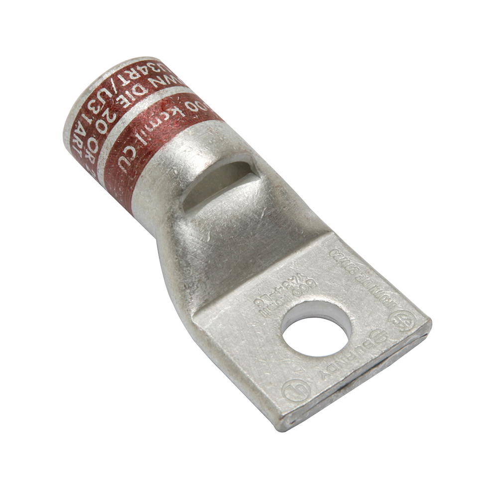 Product image for Burndy YA34L 500 kcmil CU, One Hole, 5/8 Stud Size, Standard Barrel, Inspection Window, Internal Chamfer, Tin Plated, UL/CSA 90. Up to 35kV, BROWN Color Code, 20 or 299 Die Index