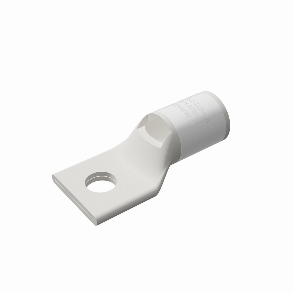 Product image for Burndy YA30L24 300 kcmil CU, One Hole, 3/8 Stud Size, Standard Barrel, Inspection Window, Internal Chamfer, Tin Plated, UL/CSA 90. Up to 35kV, WHITE Color Code, 17 or 298 Die Index