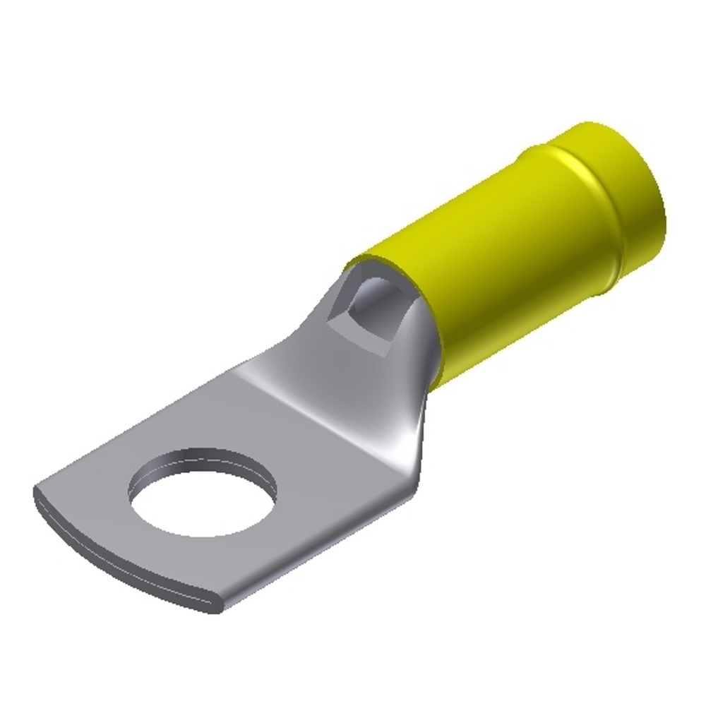 Product image for Burndy YAEV10L36 Copper Lug, Ring Tongue, 1 Hole w/ Inspection Hole, AN 12-10, #8-#10 Stud, Insulated, Short Barrel, Tin Plated, 600 Volts Max