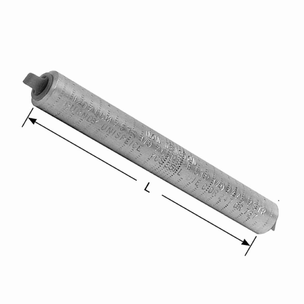Product image for Burndy YCS25RL HYSPLICE AL sleeve with staked cable stop, designed to withstand jumper loop tensile and vibration stresses ANSI C1194 CLASS 2 (PARTIAL TENSION), 6-1/4 IN L