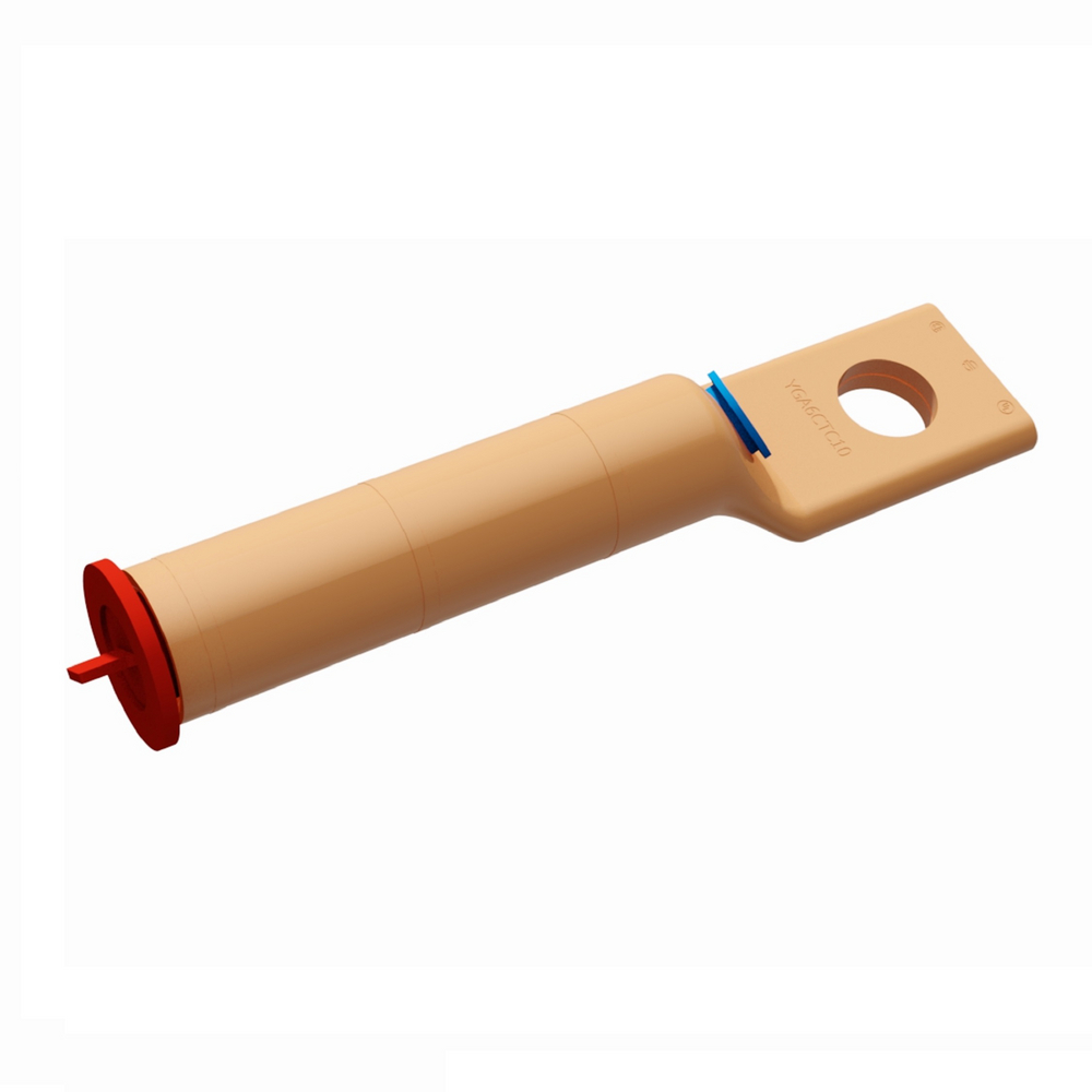 Product image for Burndy YGA6CTC14 HYLUG™ Copper Compression Terminal for Grounding; 1-Hole; 1/4" Stud; Long Barrel; Accommodates: #6 AWG