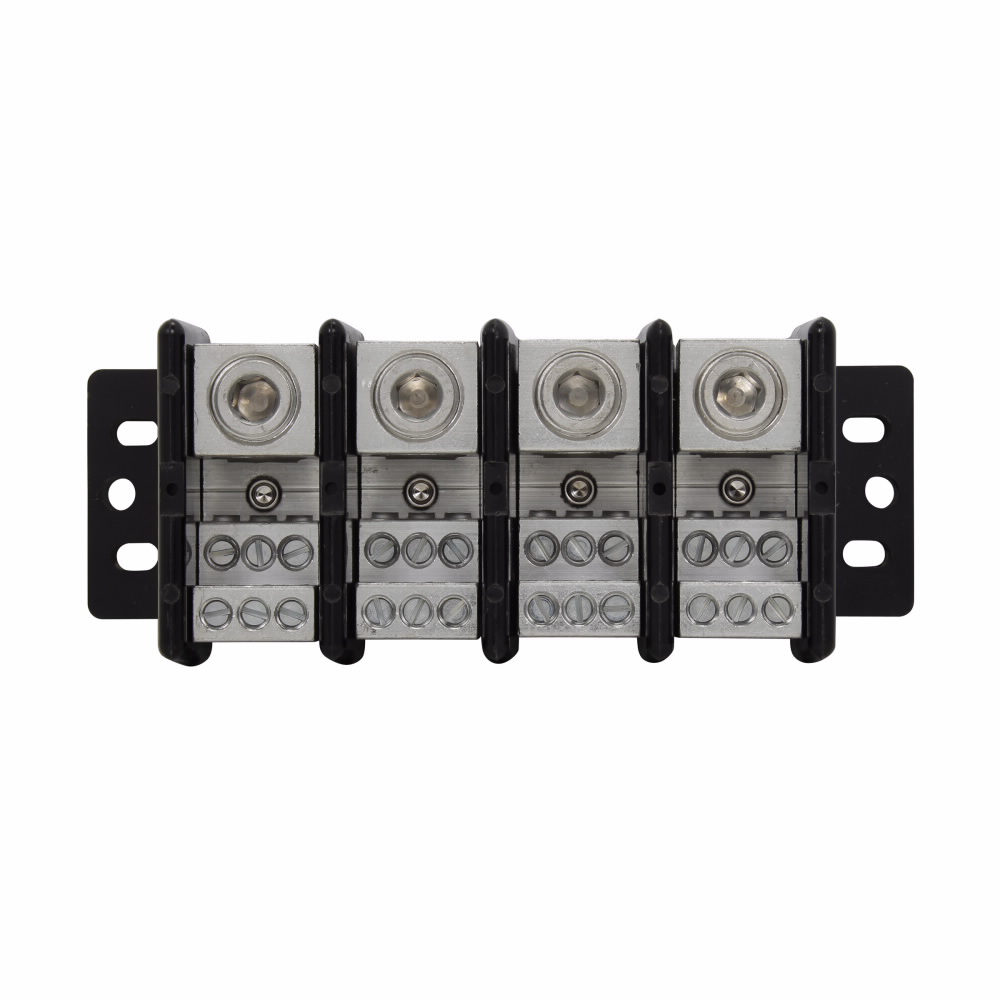 Eaton Bussmann series power distribution block, Flammability Rating UL 94-V0, 600 Vac, 600 Vdc, 310A, Power distribution block, Four-pole, Black, Molded Thermoplastic