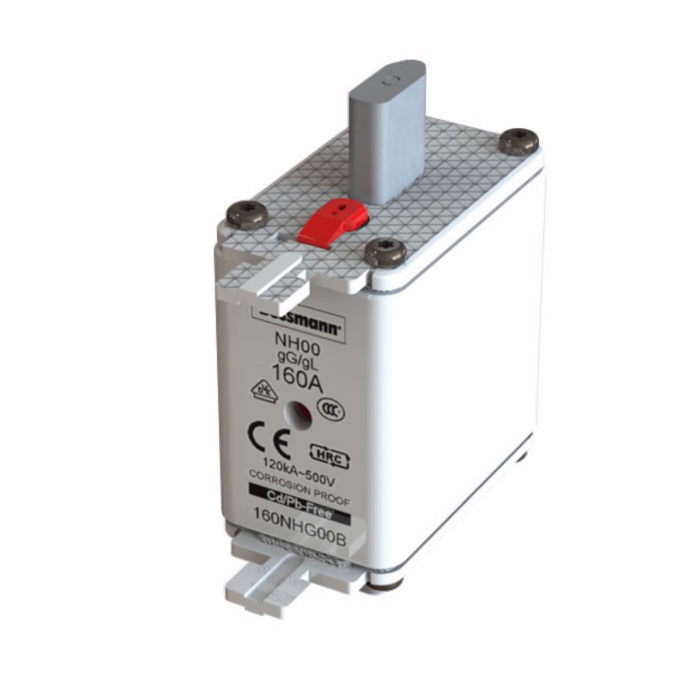 Eaton Bussmann series low voltage NH Fuse, Live gripping lug, 690V, 100A, 120 kAIC, Combination fuse status indicator, Blade end connection, Class C gL/gG, square-body with knife blade contact, Silver plated copper contact plate