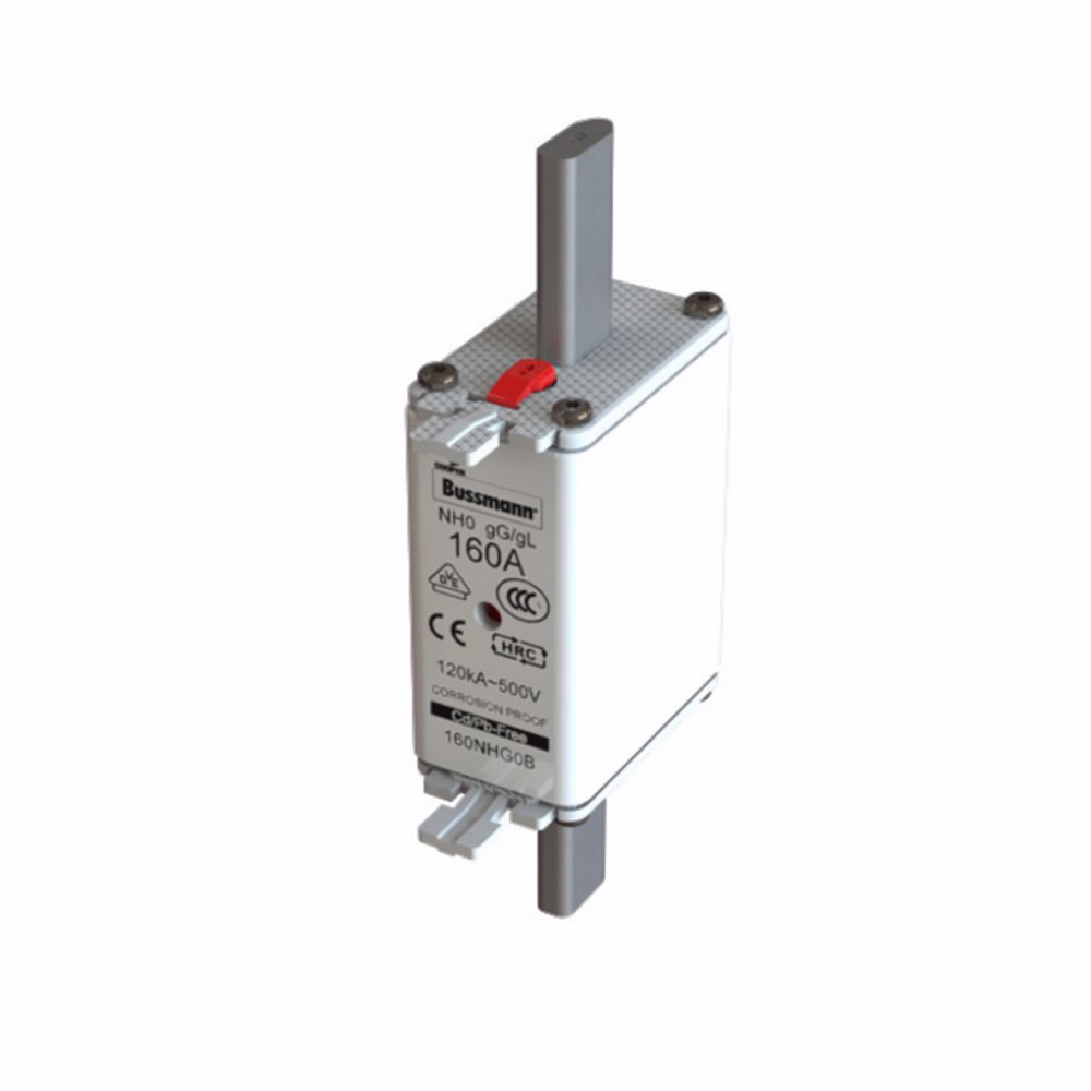 Eaton Bussmann series low voltage NH Fuse, Live gripping lug, 500V, 125A, 120 kAIC, Combination fuse status indicator, fuse, Blade end connection, Class C gL/gG, Square-body with knife blade contact, Ceramic body - 125NHG0B