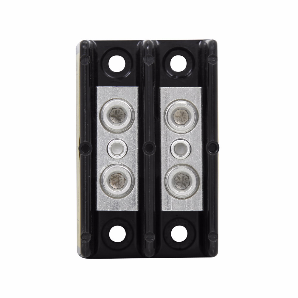 Eaton Bussmann series power splicer block, 600 Vac, 600 Vdc, 175A, Power splicer block, Two-pole, Splicer, SCCR: 200 kA, Black, Molded Thermoplastic Base, Tin-plated aluminum connector