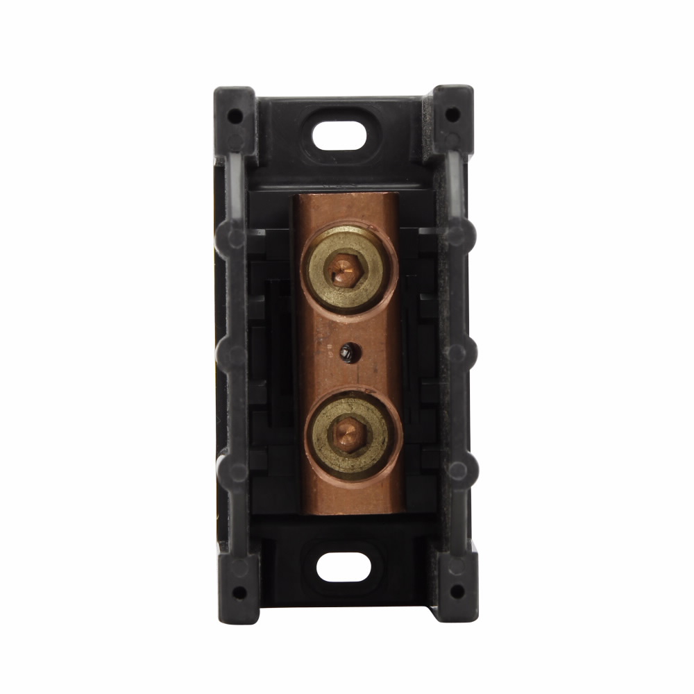Eaton Bussmann series power splicer block, 600 Vac, 600 Vdc, 255A, Power splicer block, Single-pole, Splicer, SCCR: 10 kA, Black, Molded Thermoplastic Base, Tin-plated aluminum connector