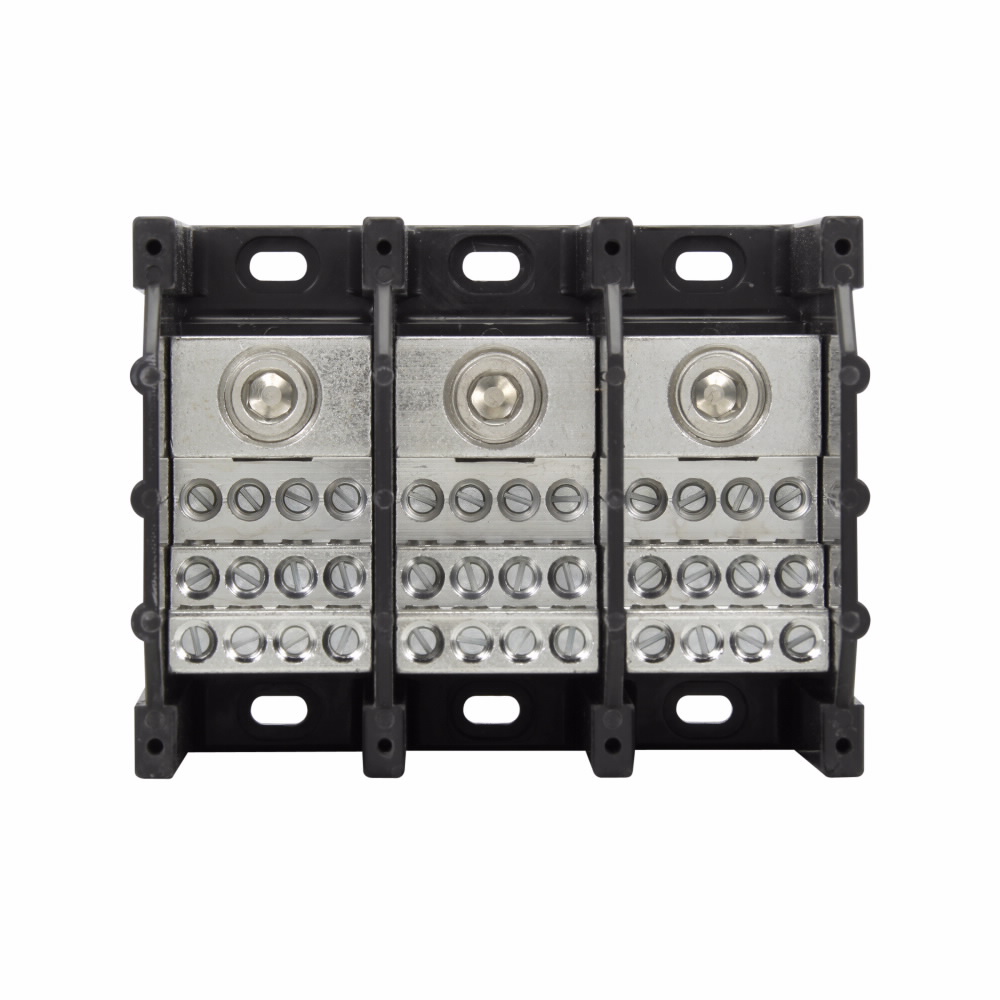 Eaton Bussmann series power distribution block, 600 Vac, 600 Vdc, 310A, Power distribution block, Three-pole, SCCR: 100 kA, Black, Molded Thermoplastic Base, Tin-plated aluminum connector - 16370-3