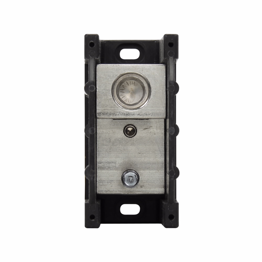 Eaton Bussmann series power terminal block, 600 Vac/dc maximum, 380A, 10 kAIC, Power terminal block, Series 163, Single-pole, Load: (1) 3/8 - 16 x 1 Stud, Black, Thermoplastic base, Tin-plated aluminum connector