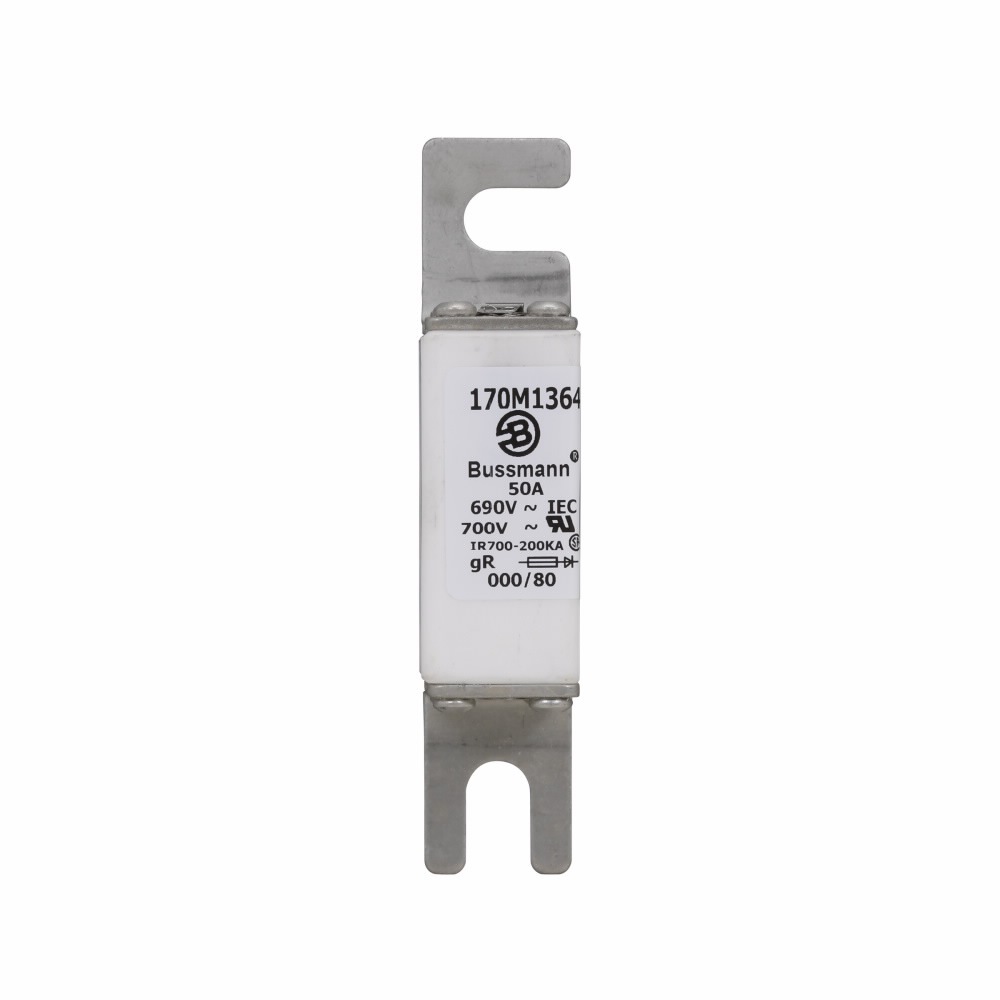 Eaton Bussmann series high speed square body fuse, 50A, 200 kAIC, Top fuse status indicator, Fuse, Blade end X blade end, Class gR, DIN 43 620 - 170M1364