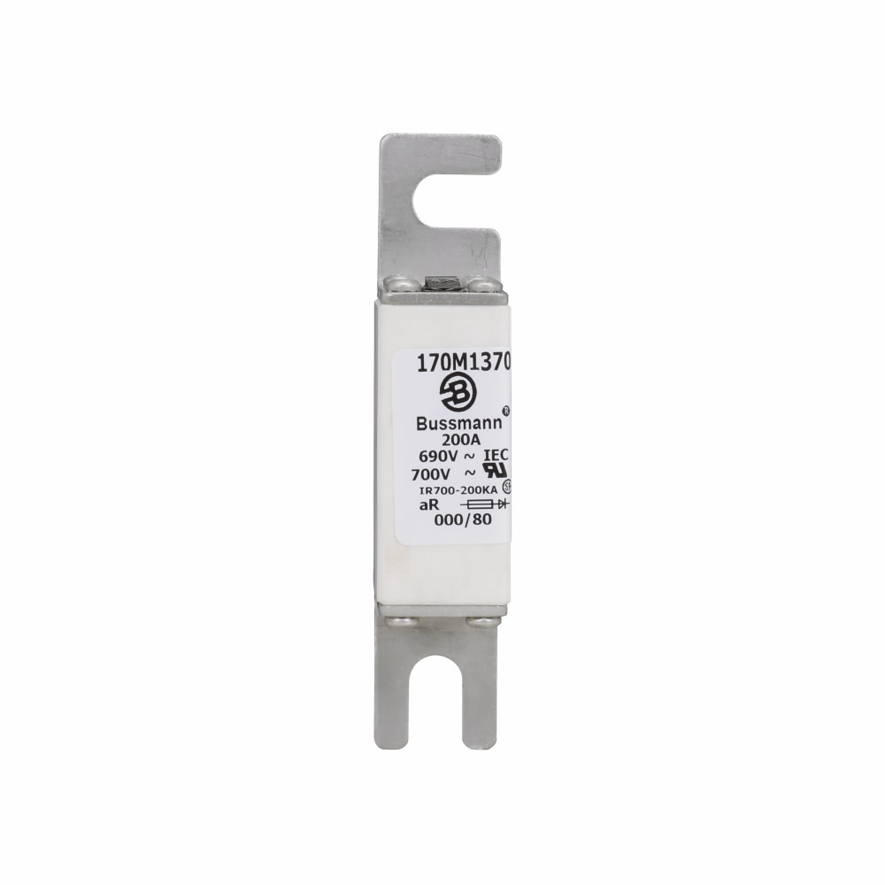 Eaton Bussmann series high speed square body fuse, 700V (UL), 690V (IEC), 200A, 200 kAIC, Top fuse status indicator, Fuse, Blade end X blade end, Class aR, DIN 43 620 - 170M1370