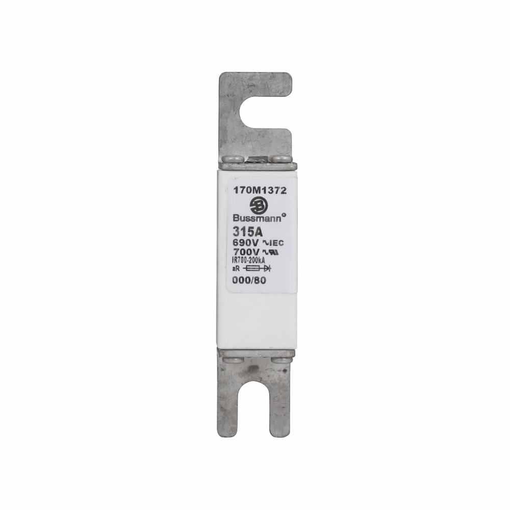 Eaton Bussmann series high speed square body fuse, 700V (UL), 690V (IEC), 315A, 200 kAIC, Top fuse status indicator, Fuse, Blade end X blade end, Class aR, DIN 43 620 - 170M1372