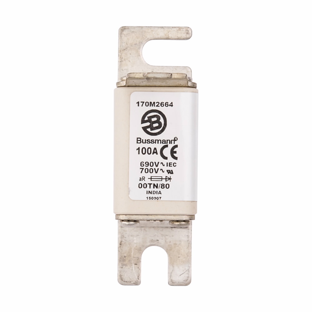 Eaton Bussmann series high speed square body fuse, 100A, 200 kAIC, Other, Fuse, Blade end X blade end, Class aR, DIN 43 620