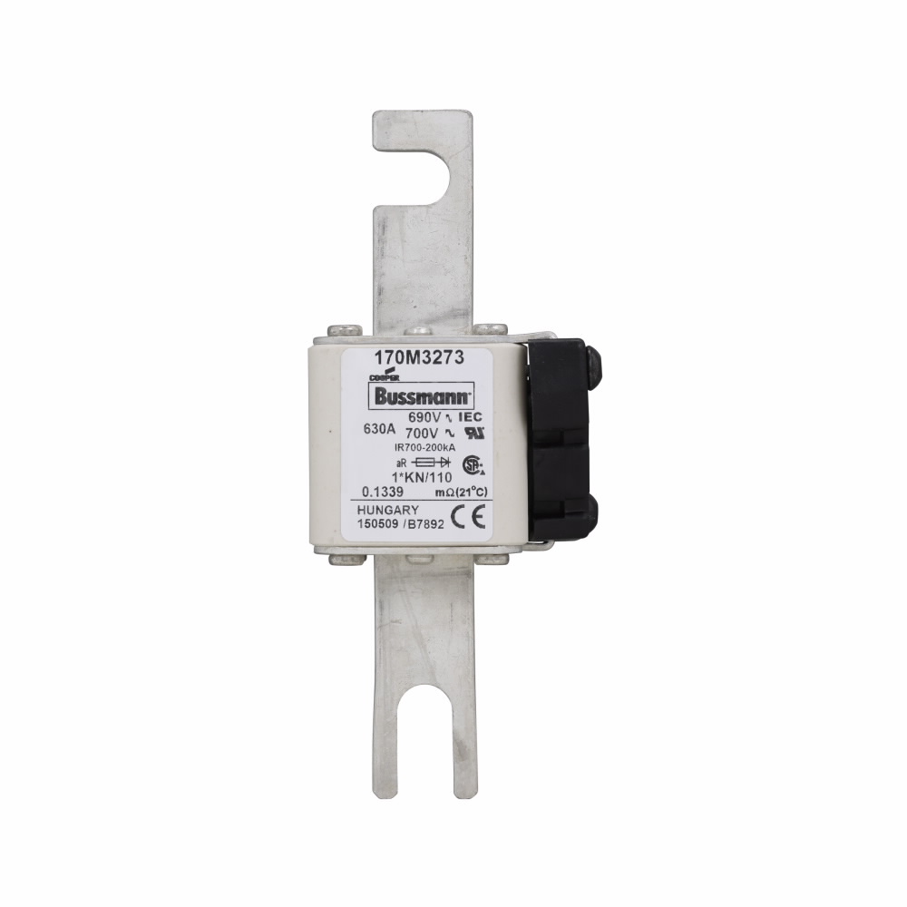 Eaton Bussmann series high speed square body fuse, 700V (UL), 690V (IEC), 630A, 200 kAIC, Other, Fuse, Blade end X blade end, Class aR, DIN 43 620 - 170M3273
