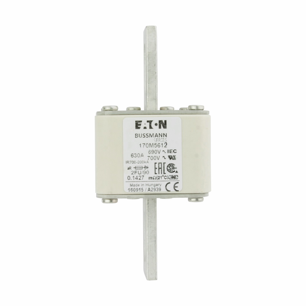 Eaton Bussmann series high speed square body fuse, 700V (UL), 690V (IEC), 630A, 200 kAIC, None, Fuse, Blade end X blade end, Class aR - 170M5612