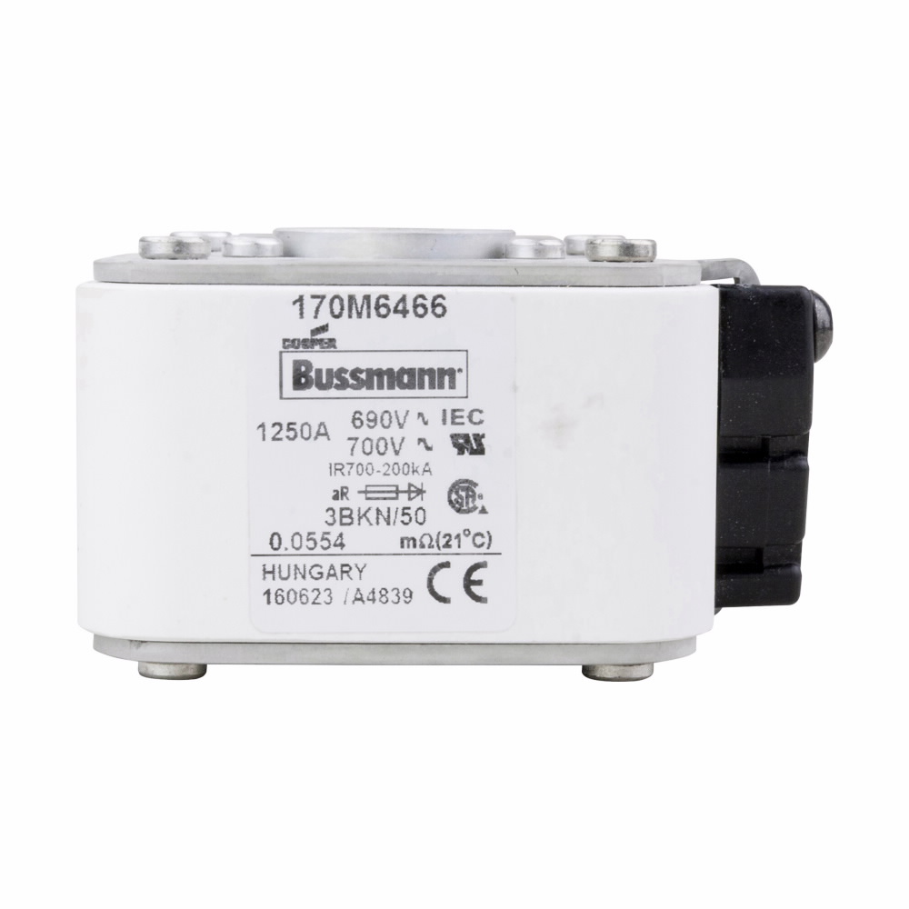 Eaton Bussmann series high speed square body fuse, 700V (UL), 550V (IEC), 1250A, 200 kAIC, Other, Fuse, Class aR, Flush