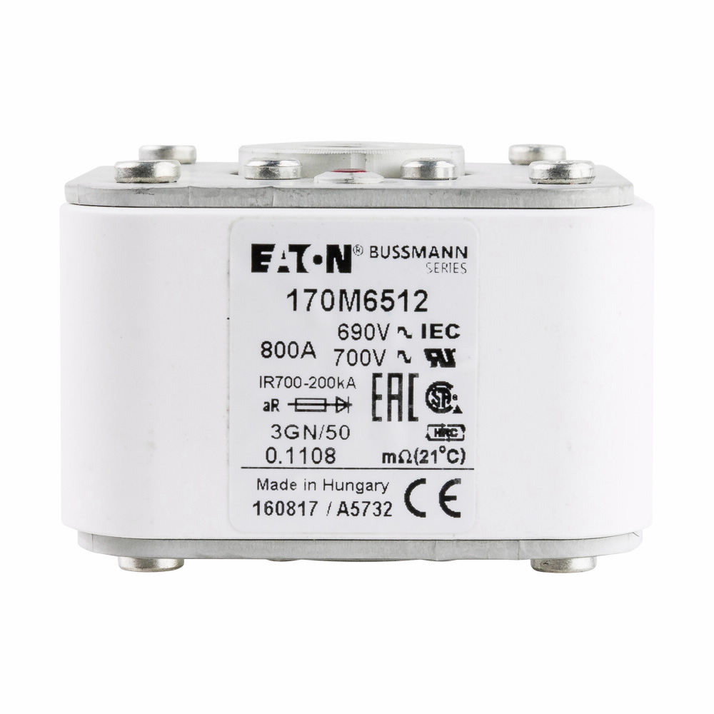 Product image for Bussmann Series 170M6512 800 Amp 690 Volt Square Body European Style Fuse with Visual Indicator