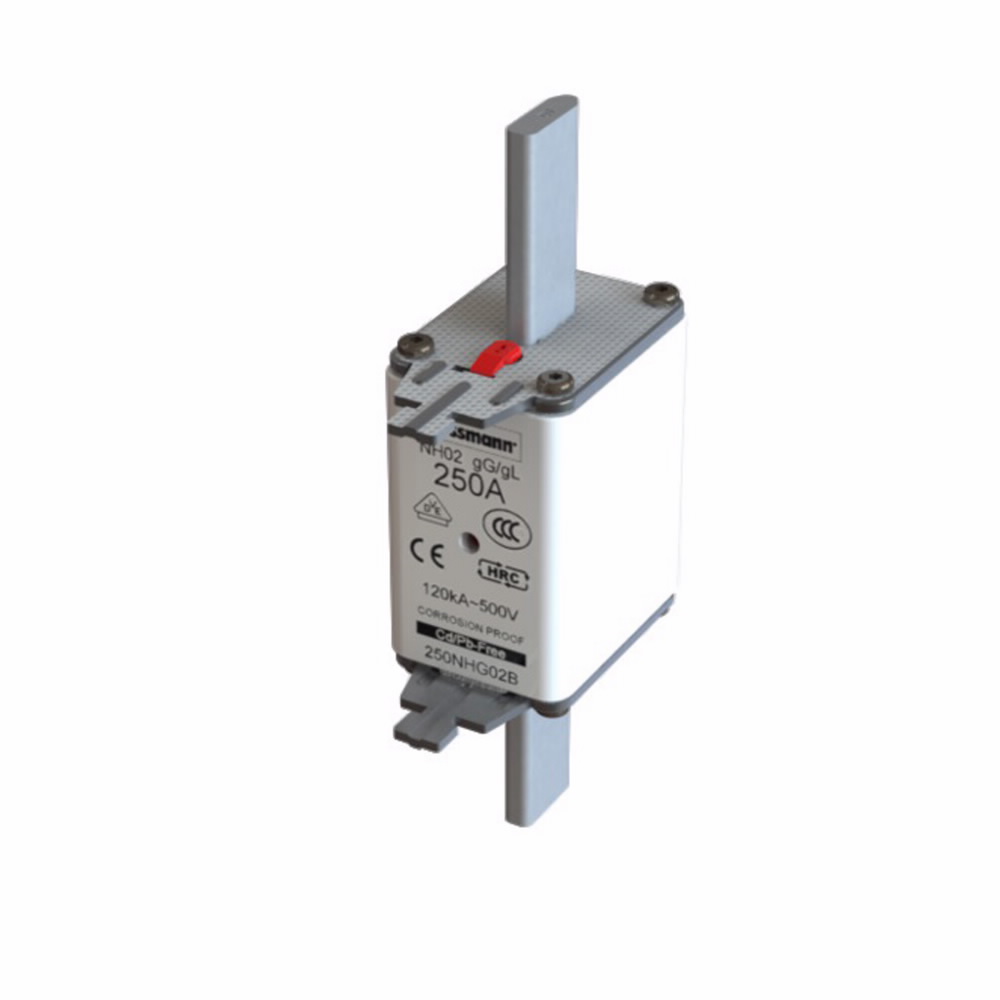 Eaton Bussmann series low voltage NH Fuse, Live gripping lug, 500V, 160A, 120 kAIC, Combination fuse status indicator, fuse, Blade end connection, Class C gL/gG, Square-body with knife blade contact, Ceramic body