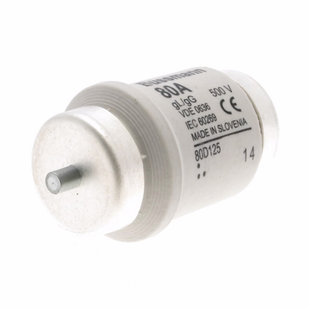 Eaton Bussmann series low voltage D fuse, 500V, 80A, Non Indicating, fuse, Class C gL/gG, Time delay, Silver, Ceramic body