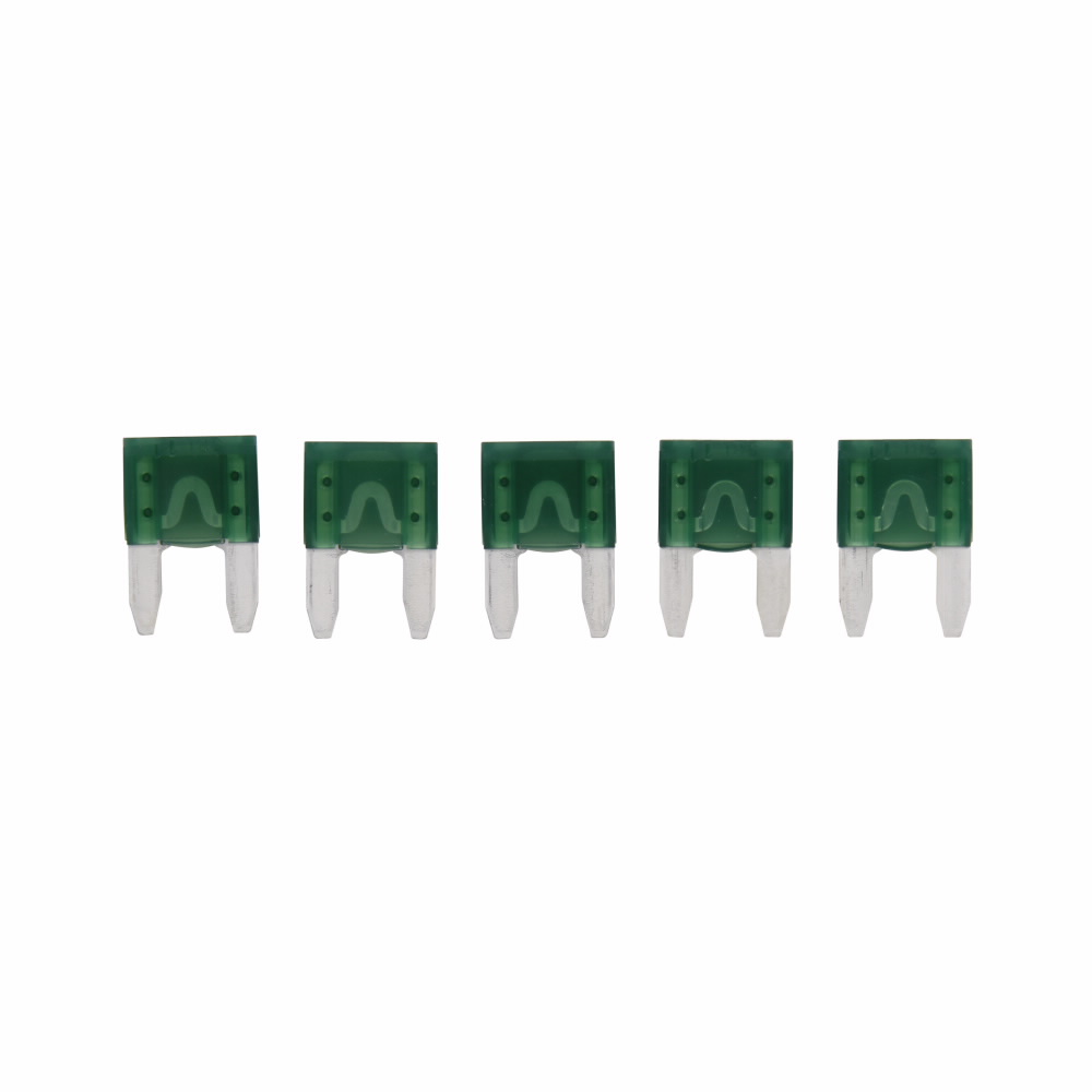 Eaton Bussmann series ATM blade fuse, Color code green, 32 Vdc, 30A, 1 kAIC, Non Indicating, Blade fuse, Blade end, Colored plastic housing, zinc fuse element
