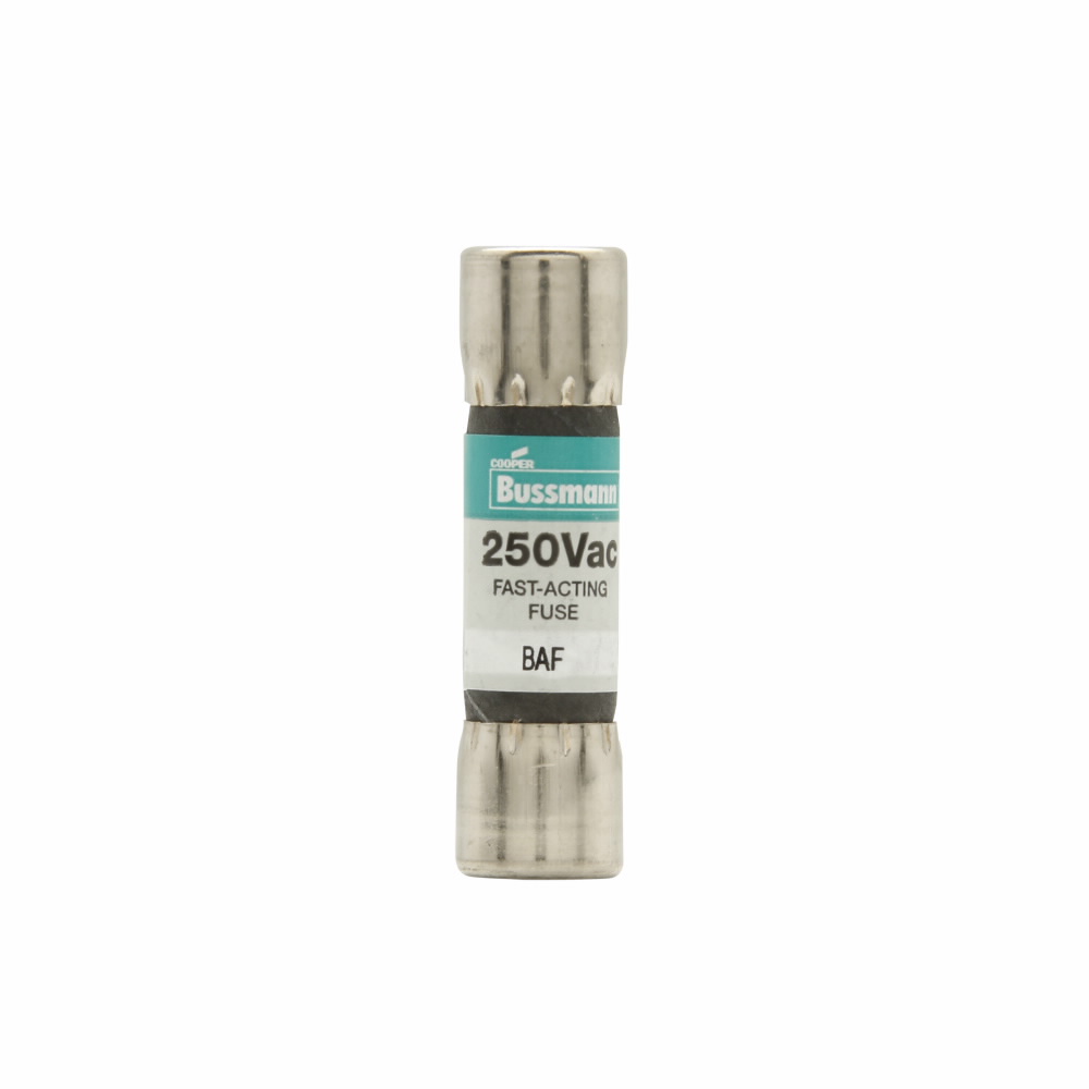 Eaton Bussmann series BAF fuse, Fast acting Midget fuse, 20 A, Non-indicating, Ferrule end x ferrule end, 200 AIC at 250 Vac,10 kAIC at 125 Vac, Nickel-plated brass endcaps, Standard, 250 V