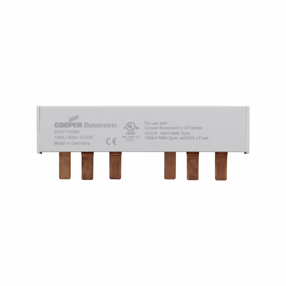 Product image for Bussmann Series BB3P100M9 100 Amp 3-Phase 9-Pin End Cap Assembled Busbar