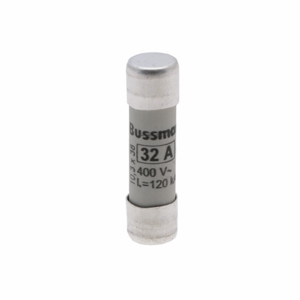 Eaton Bussmann series low voltage 10 x 38 mm cylindrical/ferrule fuse, rated at 400 Volts AC, 32 Amps, 120 kA Breaking capacity, class C gG/gL, without indicator, compatible with a CHM modular fuse holder