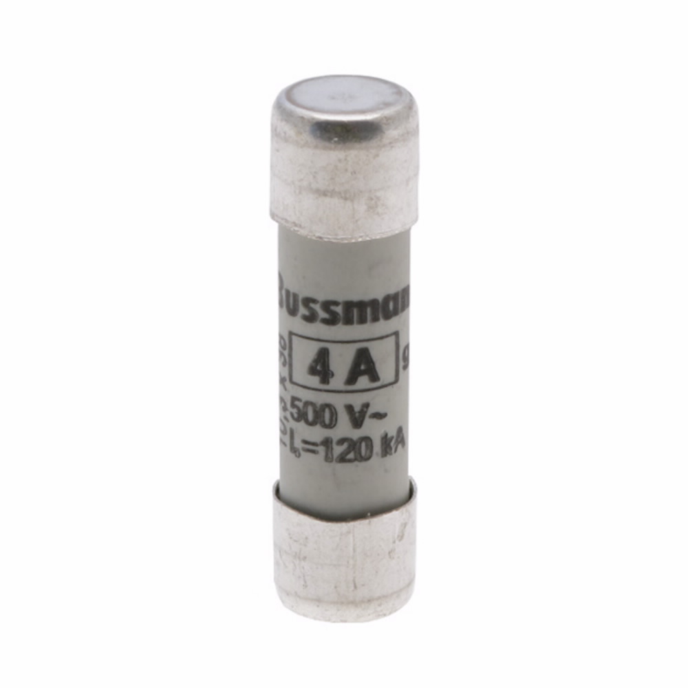 Eaton Bussmann series low voltage 10 x 38 mm cylindrical/ferrule fuse, rated at 500 Volts AC, 4 Amps, 120 kA Breaking capacity, class gG/Gl, without indicator, compatible with a CHM Modular fuse holder