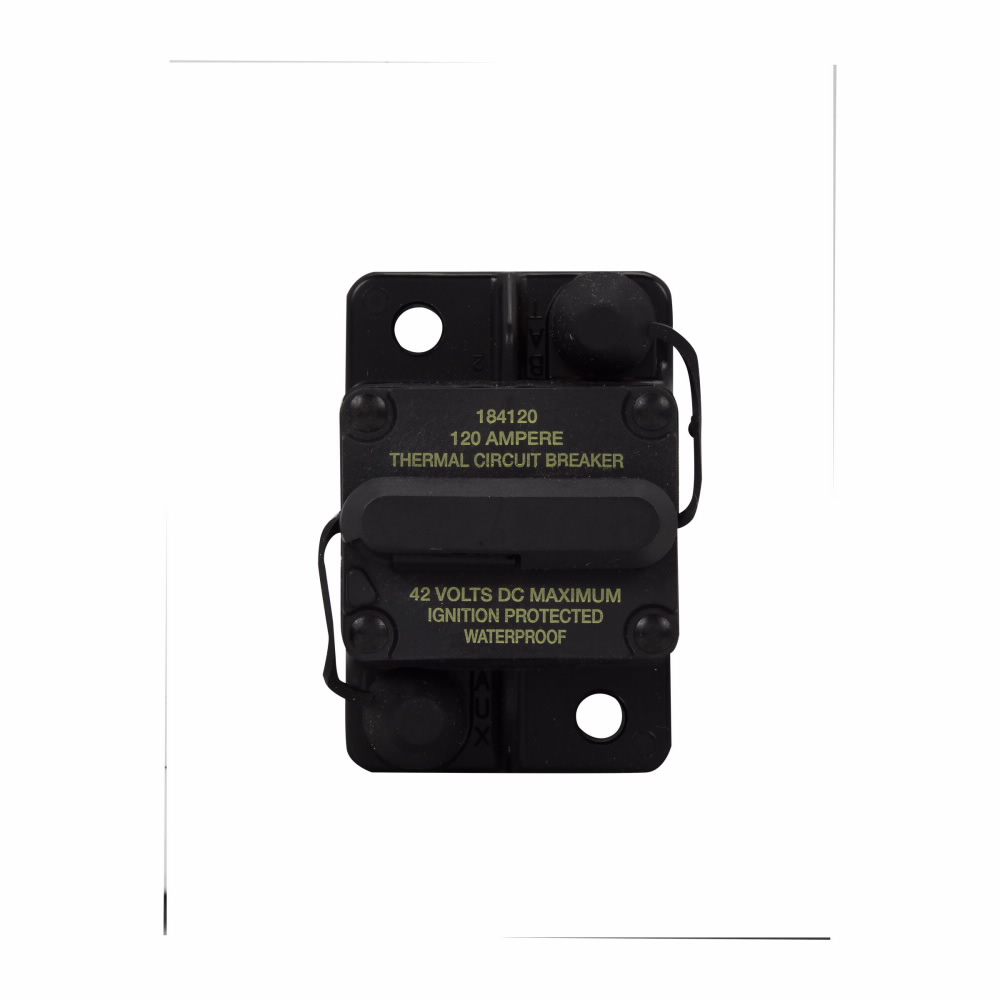 Eaton Bussmann series CB184F automotive circuit breaker, 48 Vdc, 120A, 3 kAIC, Automotive, type III, high amp, Waterproof