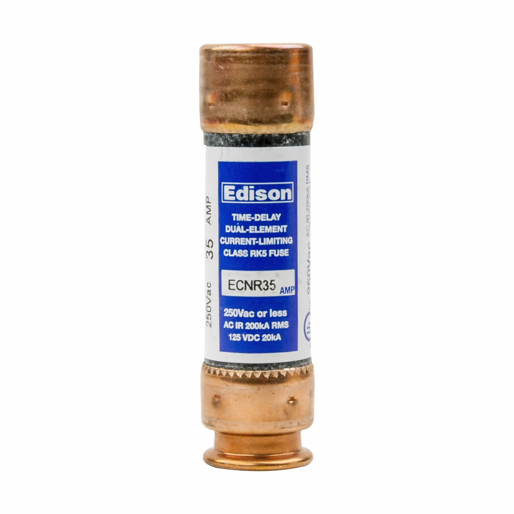 Eaton Edison ECNR fuse, Superior overload and cycling capabilities, 250 Vac, 125 Vdc, 35A, 200 kAIC, Non Indicating, Time delay, Current-limiting, Ferrule end X ferrule end, Class RK5