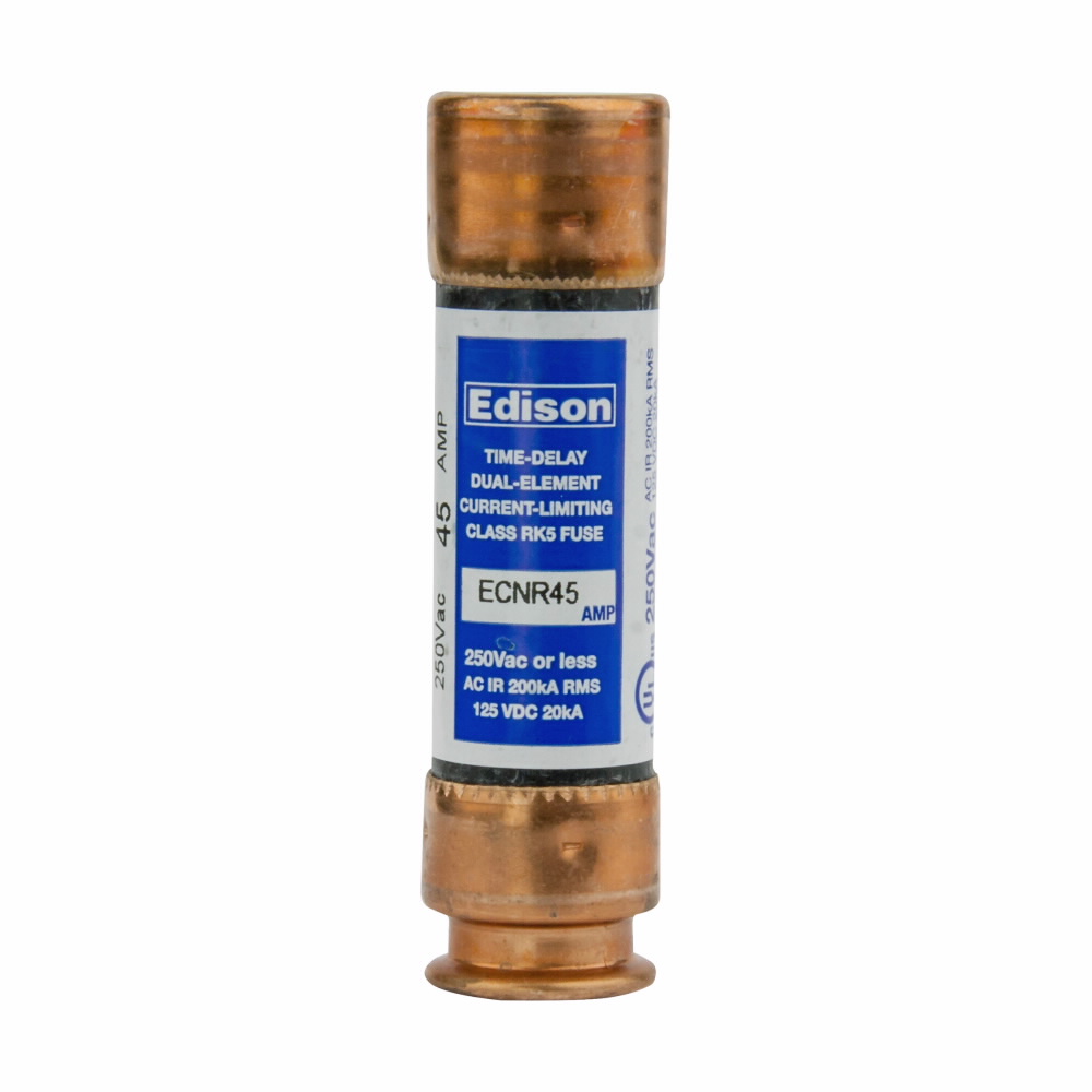 Eaton Edison ECNR fuse, Superior overload and cycling capabilities, 250 Vac, 125 Vdc, 45A, 200 kAIC, Non Indicating, Time delay, Current-limiting, Ferrule end X ferrule end, Class RK5