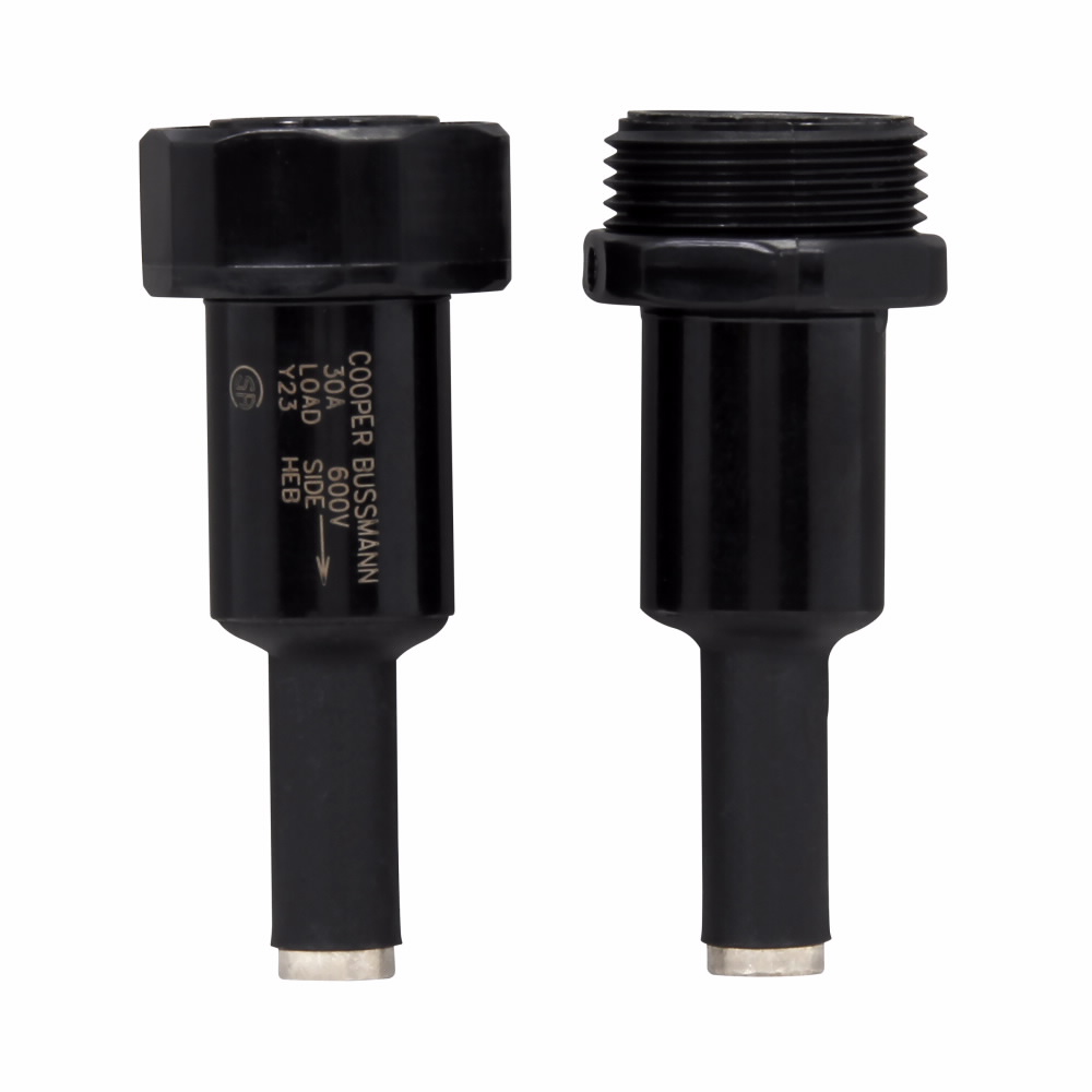 Eaton Bussmann series HEB inline fuse holder, 600V, 30A, Loadside: Copper crimp #6; (2) #10, Lineside: Copper crimp #6; (2) #10, Single-pole, BB