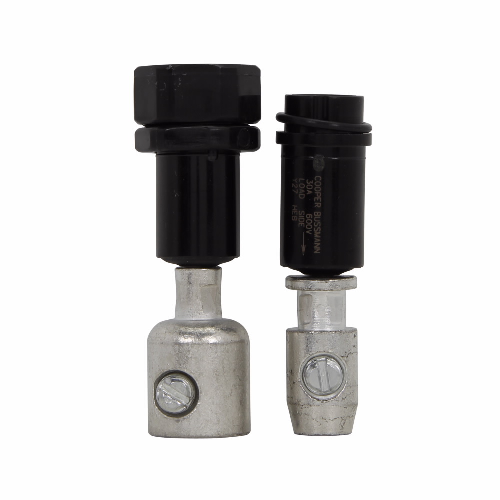 Eaton Bussmann series HEB inline fuse holder, 600V, 30A, Loadside: Copper setscrew #3-8, Lineside: Copper setscrew #2-12, Single-pole