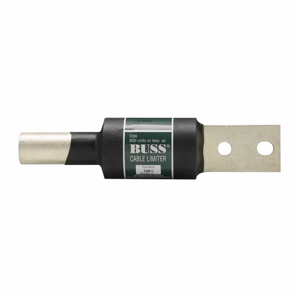 Eaton Bussmann series KDR cable limiter, 200 kAIC, Tubular end X offset bolted end, Cable: Copper, 750 kcmil, Non Indicating, F