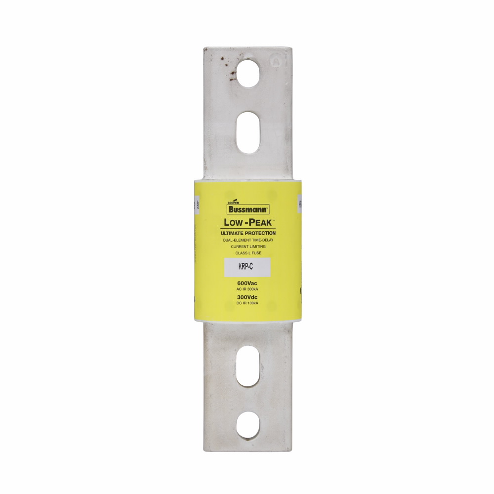 Eaton Bussmann series KRP-C fuse, Current-limiting time-delay fuse, 1600 A, L, Non-indicating, Bolted blade end x bolted blade end, 4 sec at 500%, 300 kAIC at 600 V,100 kAIC Vdc, 600 V, 300 Vdc