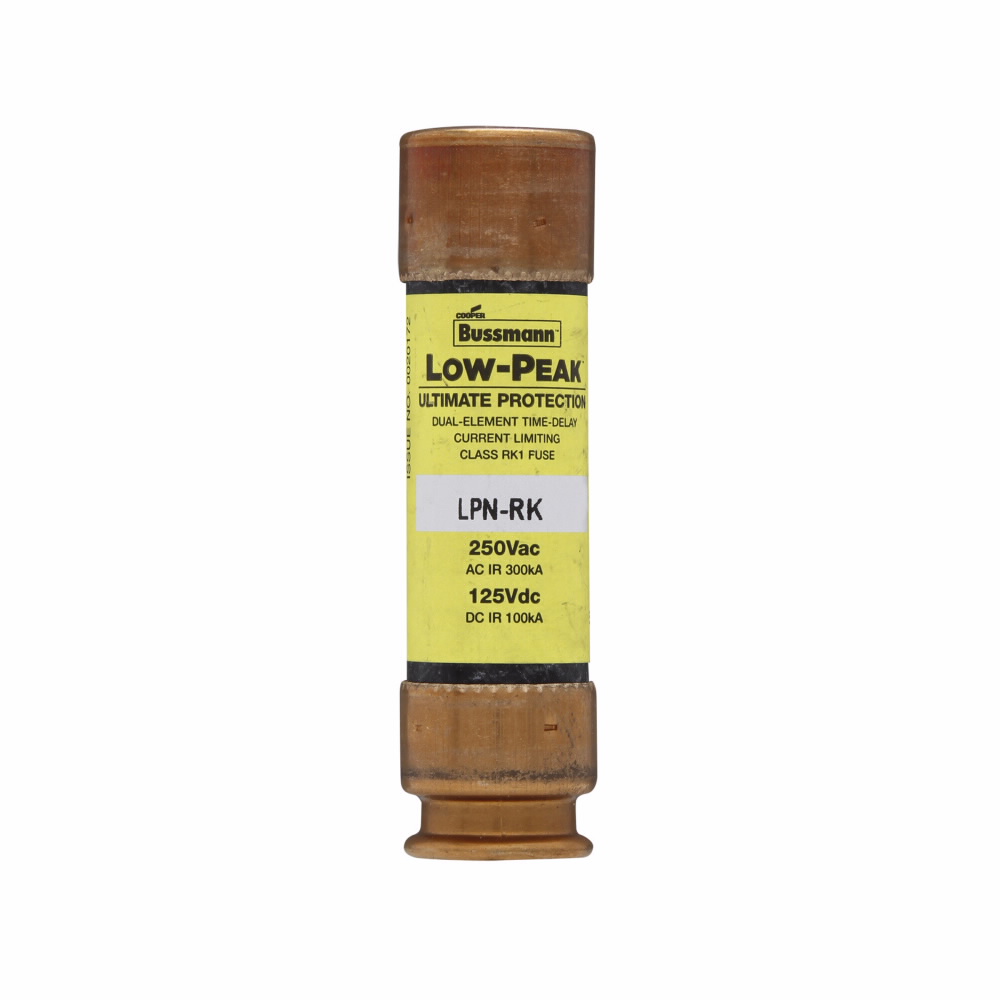 Eaton Bussmann series LPN-RK fuse, Low-peak fuse, 60 A, Dual, Class RK1, Non-indicating, Ferrule end x ferrule end, Time delay,Current-limiting, 10 sec at 500%, 300 kAIC at 250 V,100 kAIC at 125 Vdc, Standard, 10, 250 V, 125 Vdc