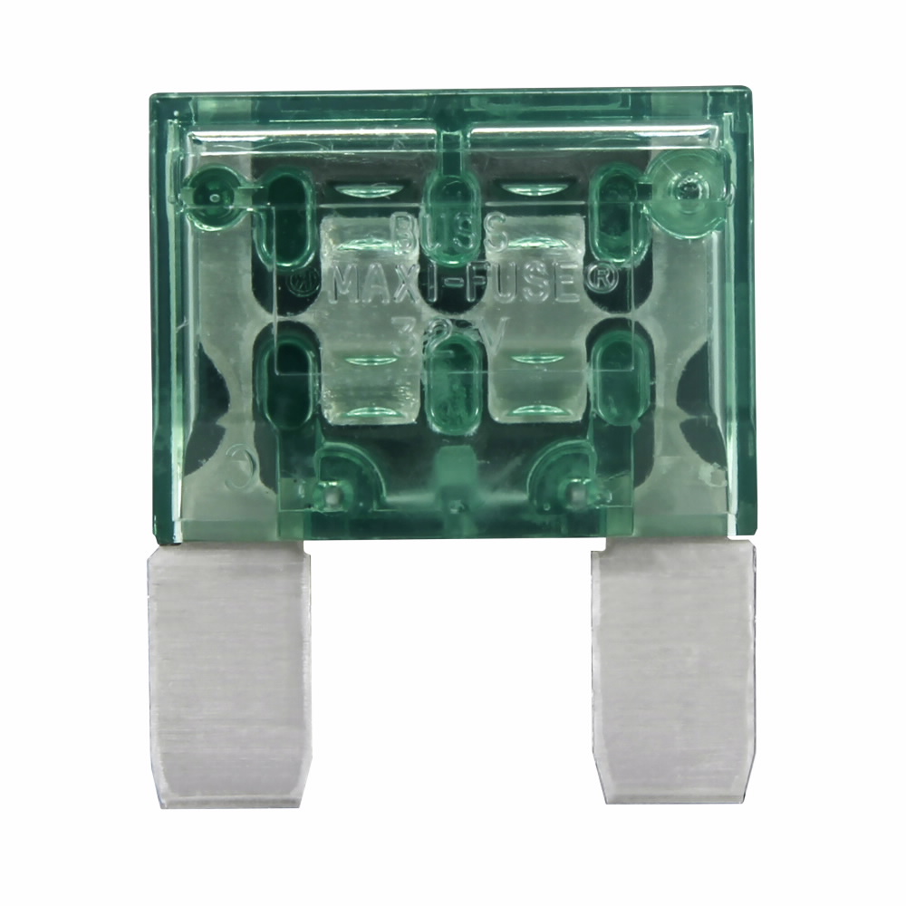 Eaton Bussmann series MAX MAXI fuse, Color code green, 32 Vdc, 30A, 1 kAIC, Non Indicating, MAXI fuse, Blade end, Colored plastic housing, zinc fuse element