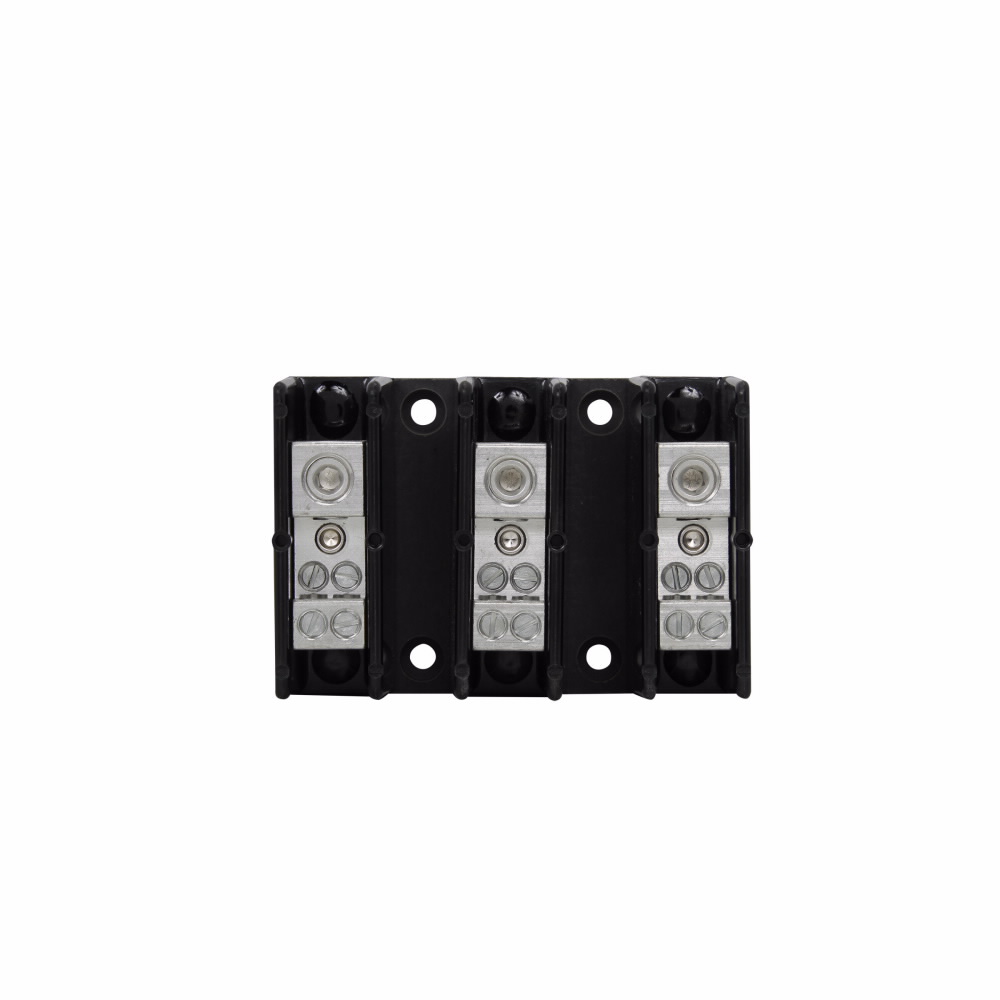 Eaton Bussmann series PDB power distribution block, IP-20 Finger-safe, 600 Vac, 600 Vdc, 175A, Power distribution block, Three-pole, SCCR: 200 kA (12 To 4 AWG), 100 kA (14 To 4 AWG), Panel, Tin-plated aluminum connectors