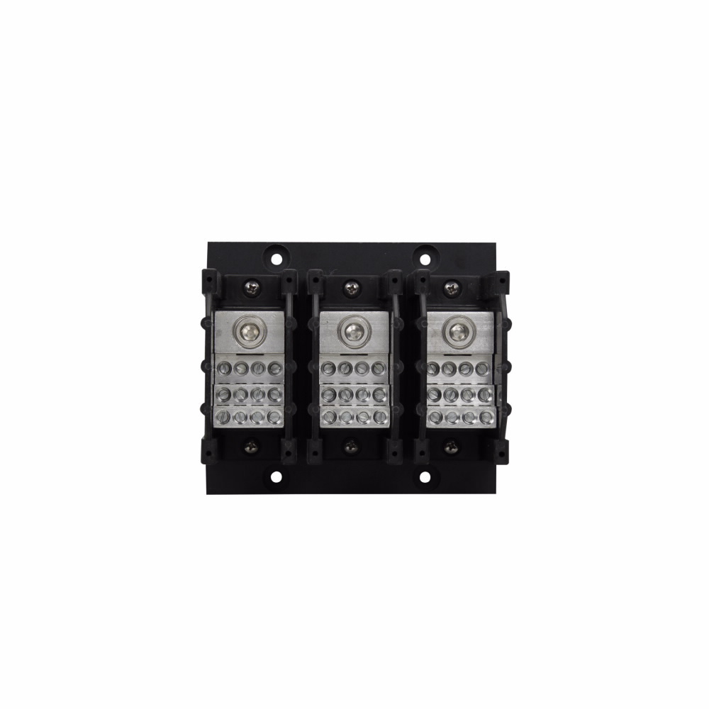 Eaton Bussmann series PDB power distribution block, IP-20 Finger-safe, 600 Vac, 600 Vdc, 310A, Power distribution block, Three-pole, SCCR: 200 kA (8 To 4 AWG), 100 kA (14 To 4 AWG), Panel, Tin-plated aluminum connectors