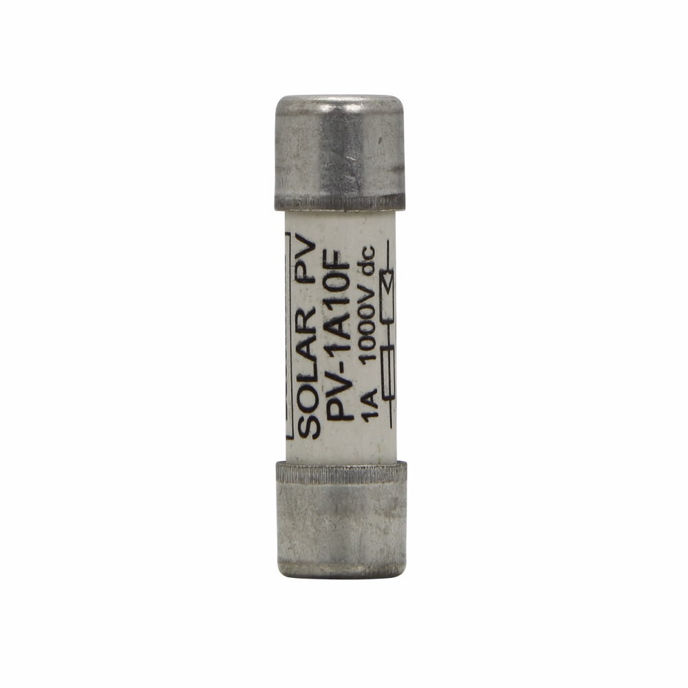 Eaton Bussmann series photovoltaic fuses, 1.3 x In, Time constant: 1-3 ms, 1000 Vdc, 1A, 50 kAIC, Non Indicating, Fuse, Ferrule end x ferrule end, Class gPV, Yellow, Ceramic body