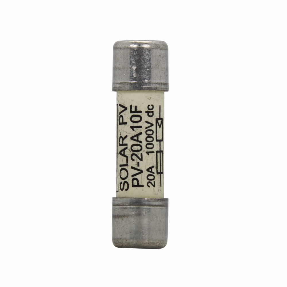 Eaton Bussmann series photovoltaic fuses, 1.5 x In, Time constant: 1-3 ms, 1000 Vdc, 20A, 50 kAIC, Non Indicating, Fuse, Ferrule end x ferrule end, Class gPV, Cylindrical, Yellow, Ceramic body