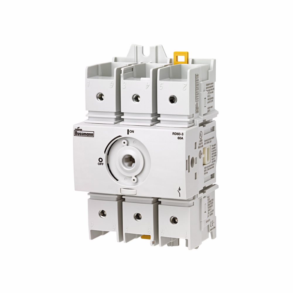 Eaton Bussmann series RD non-fused rotary disconnect switch, Compact switch, Front/side handle operation, 600V, 60A, Non-fused disconnect switch