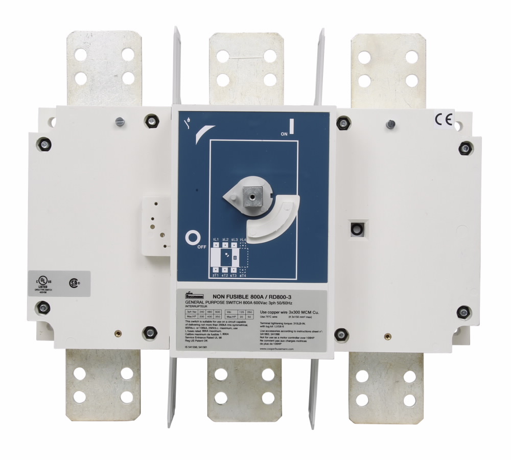 Eaton Bussmann series RD non-fused rotary disconnect switch, Standard switch, Front handle operation, 600V, 1200A, Non-fused disconnect switch - RD1200-4