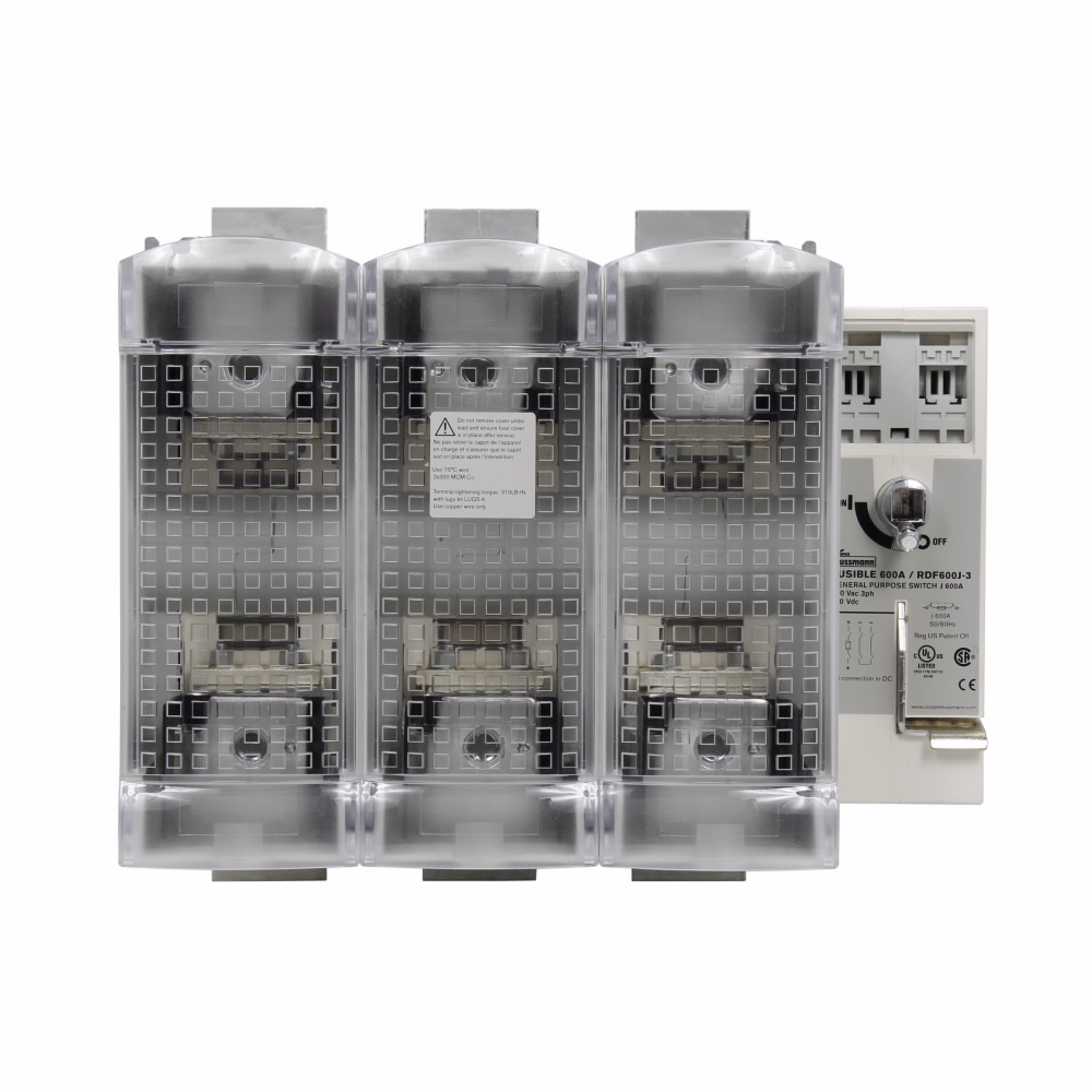 Eaton Bussmann series RDF fused rotary disconnect switch, Standard switch, Front handle operation, 600 Vac, 600 Vdc, 600A, Fused disconnect switch - RDF600J-2